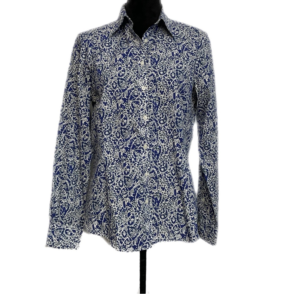 EUC - Brooks Brothers Argyle Fitted Blouse in Navy/White - 12